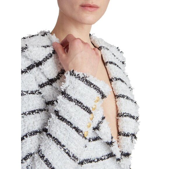 NEW WITH TAGS!!! BALMAIN Striped Tweed Minidress WHITE/BLACK Size 40FR 8US - Picture 10 of 11